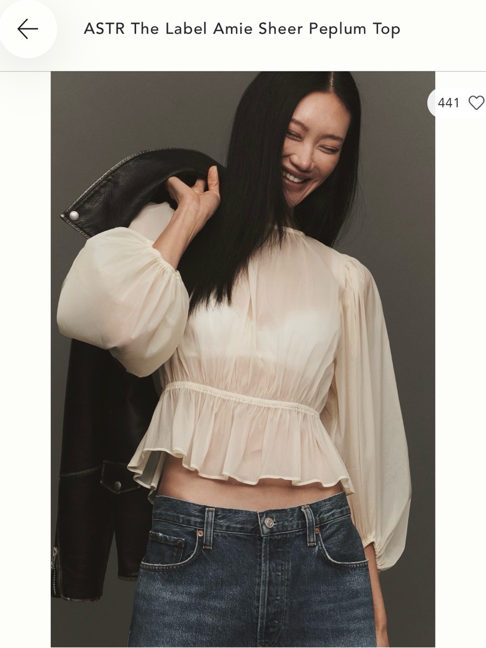 Anthropologie Amie Sheer Peplum Top - Cream